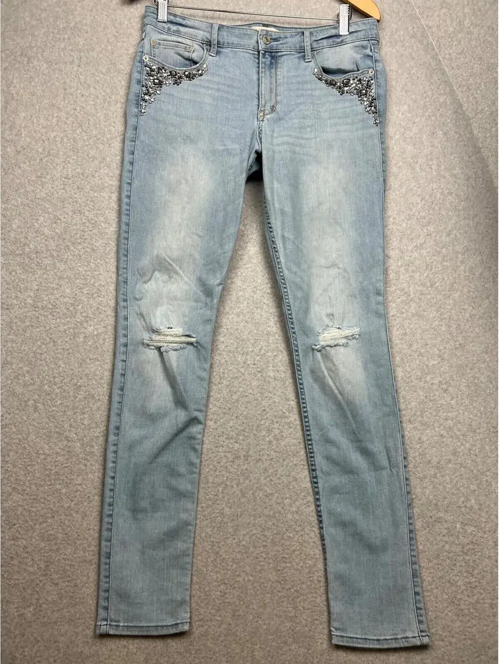 Abercrombie & Fitch Rhinestone Bling EmbellishDistress Jeans Women Size 10R Y2K